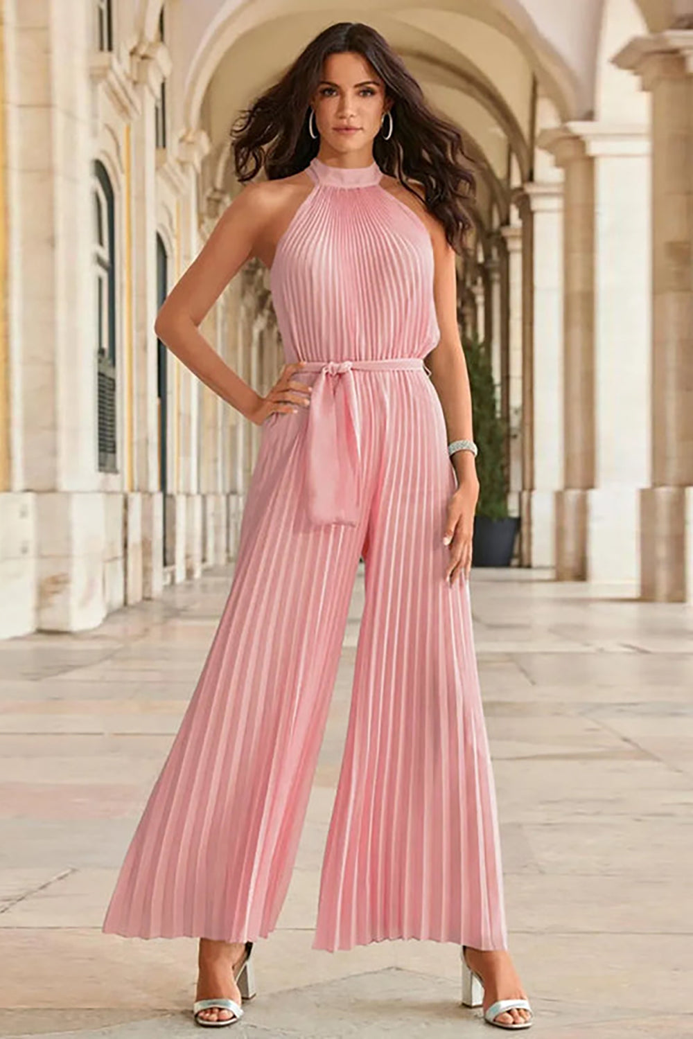Cutout Tied Pleated Sleeveless Jumpsuit